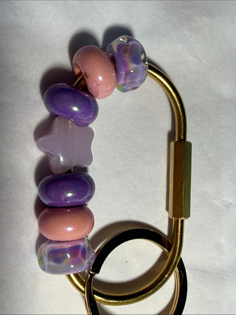 Beaded Star Charm Keyring in Pink and Purple